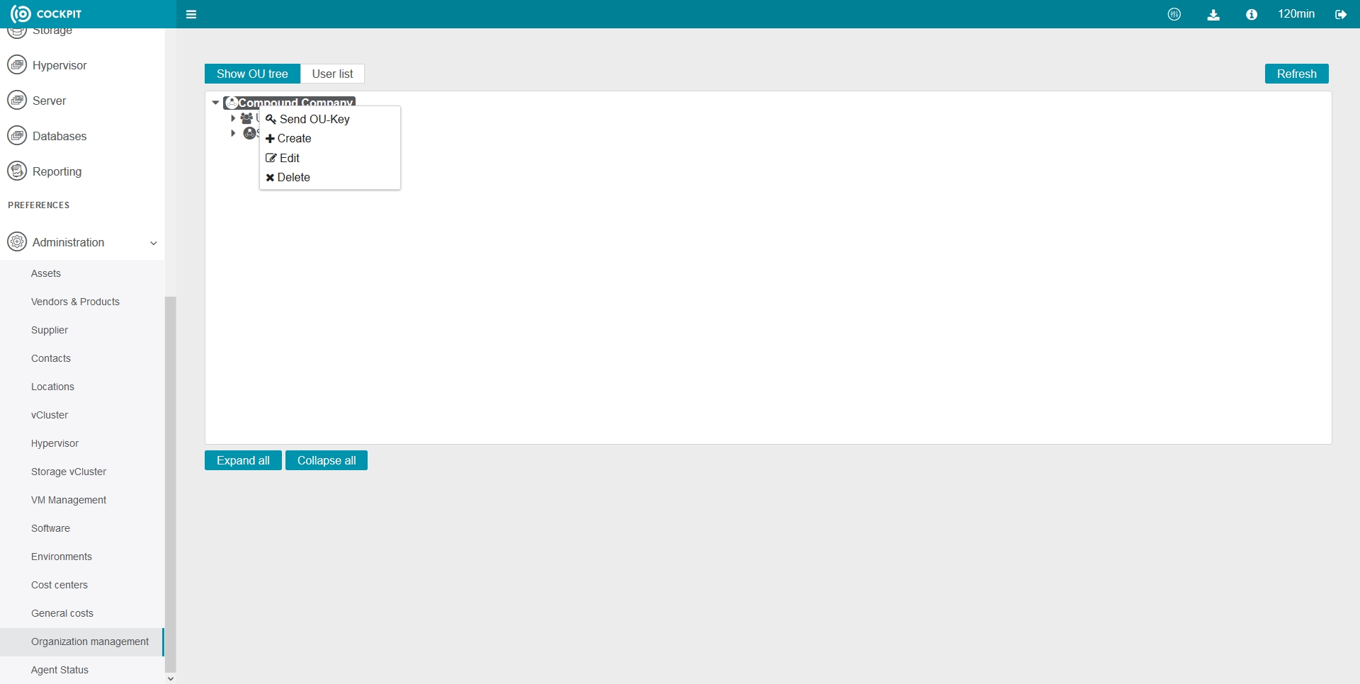 Figure: Administration - Send OU key