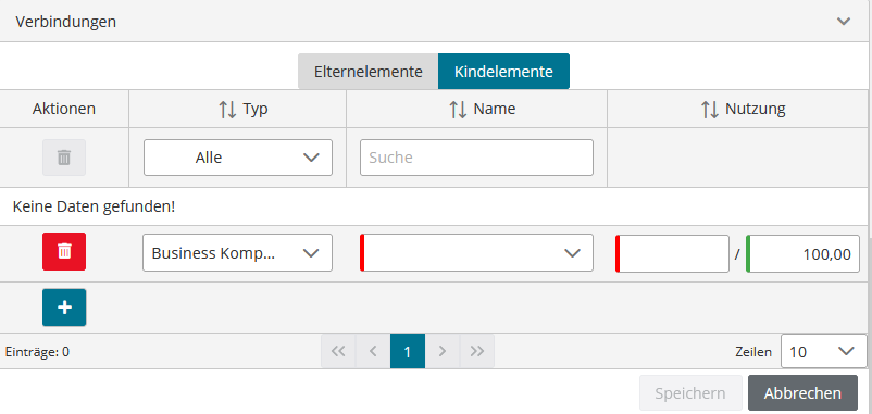 Abbildung: Business Services - Verknüpfung mit Kindelement