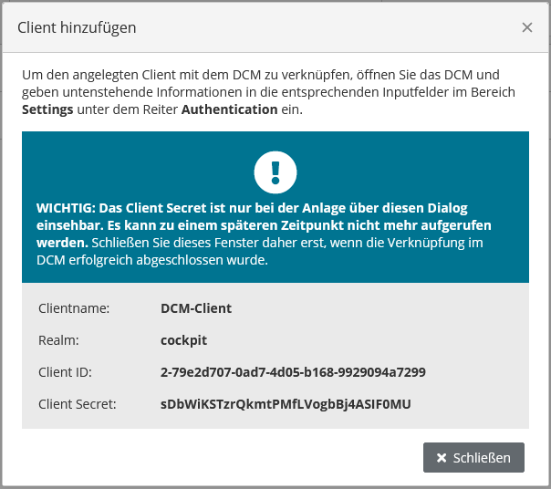 Abbildung: Übersicht der Client Credentials