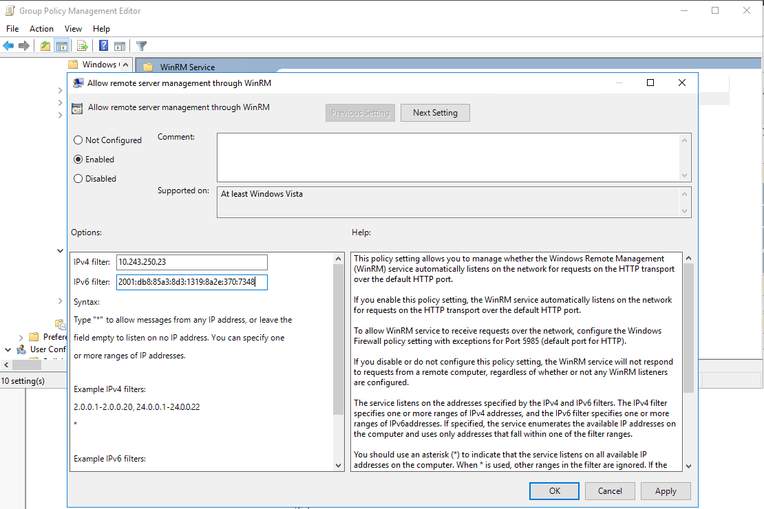 Abbildung: Konfiguration WinRM für CIO Cockpit-GPO