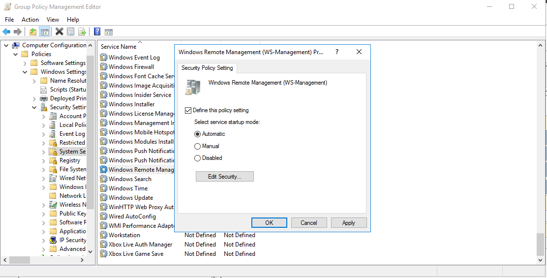 Abbildung: Aktivierung von WinRM für CIO Cockpit-GPO