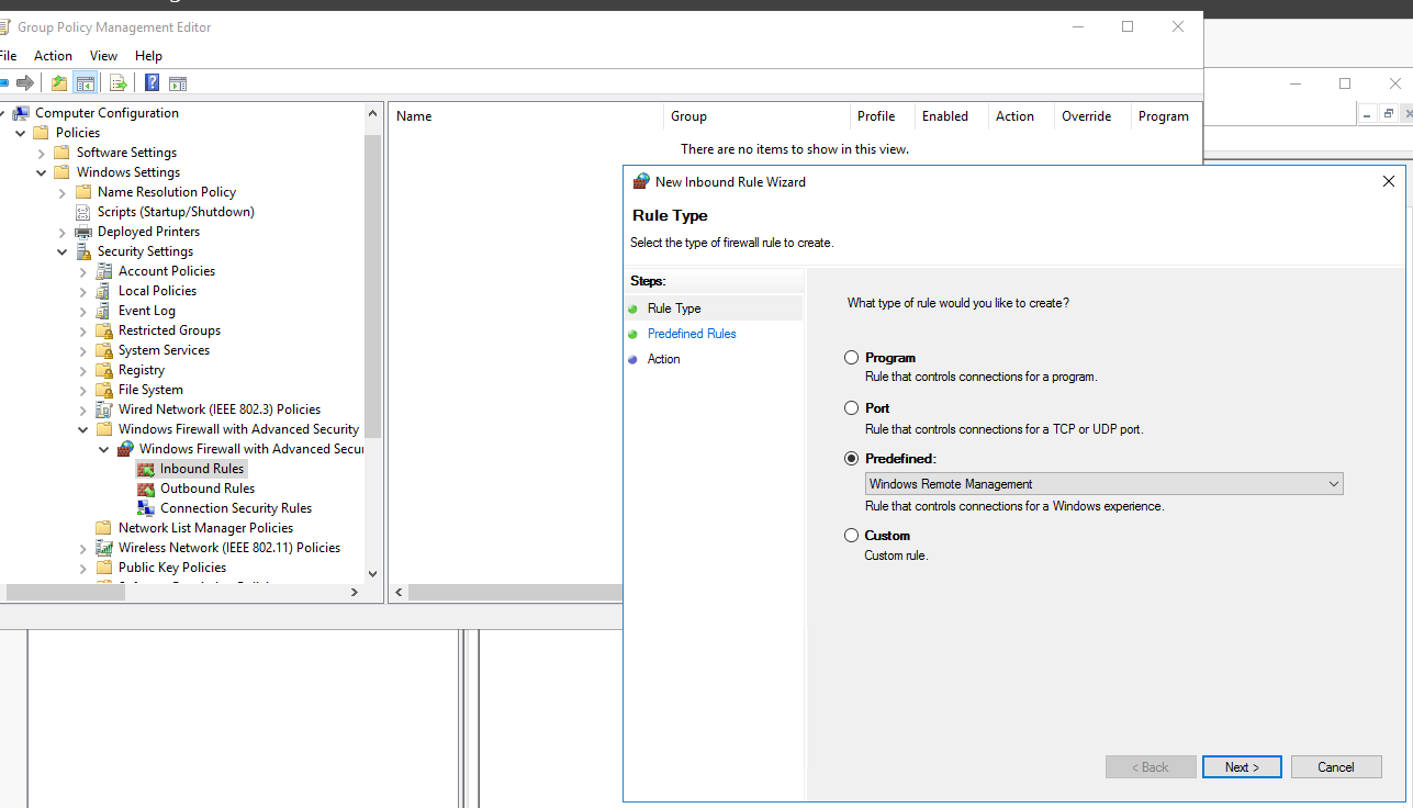Abbildung: WinRM-Firewallkonfiguration für CIO Cockpit-GPO
