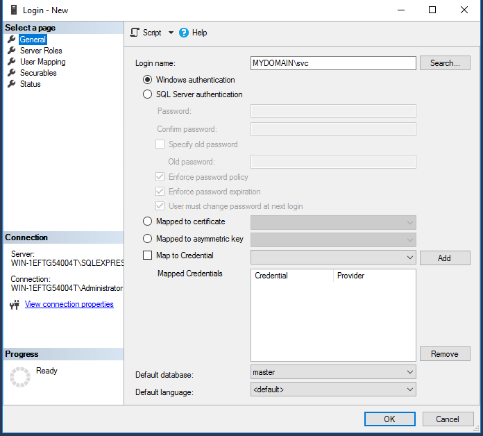 Figure: Create CIO Cockpit-User in MSSQL-Instance