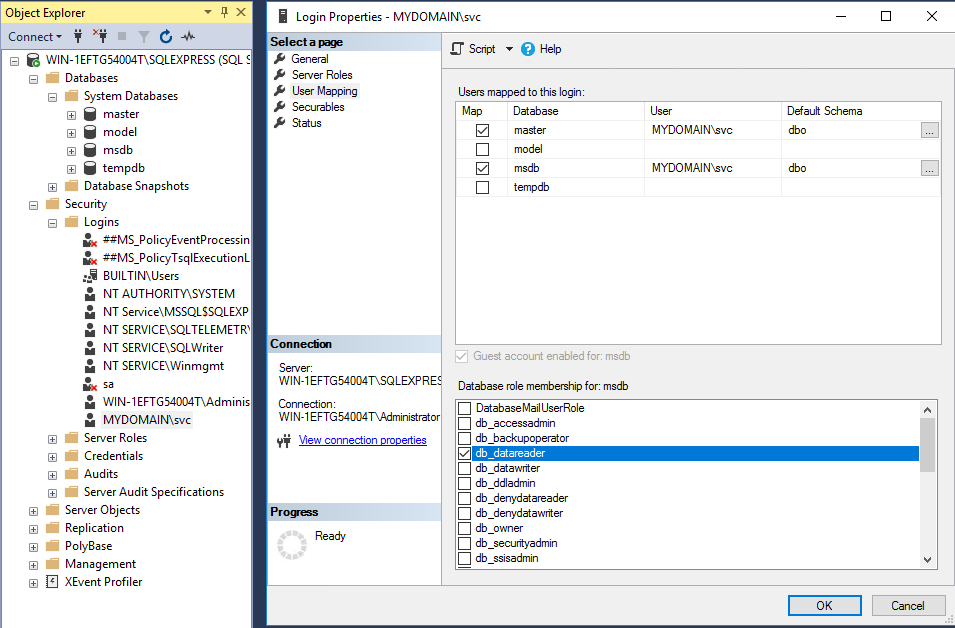 Figure: Assign CIO Cockpit-Roles for msdb database