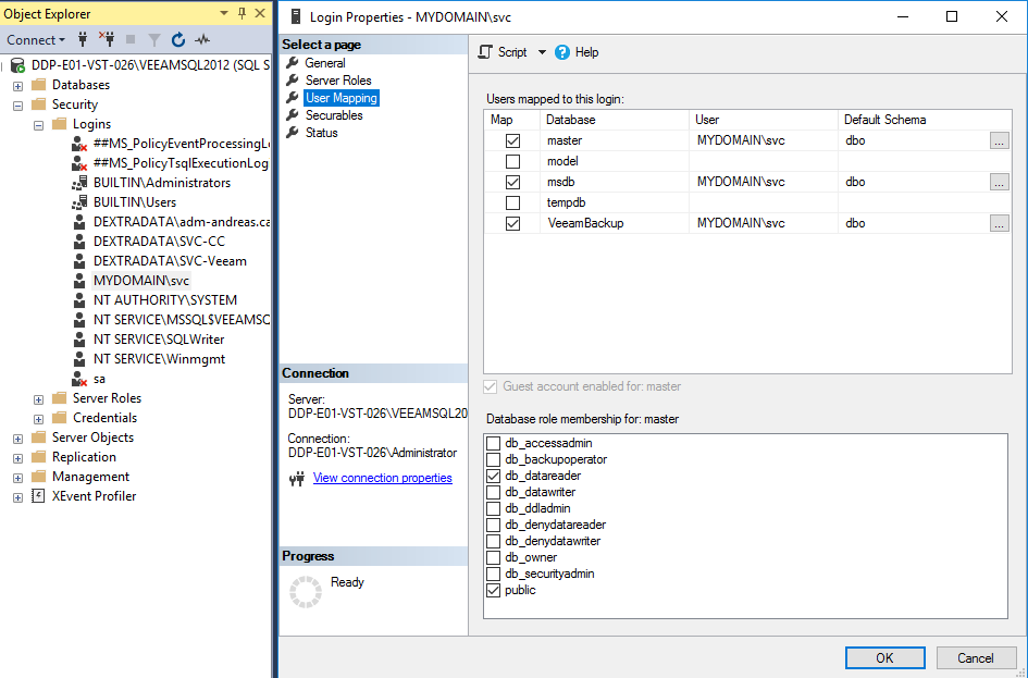 Figure: Assign CIO Cockpit-Roles for Veeam database